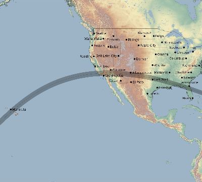 Map of the eclipse path across United States on 04/28/1557