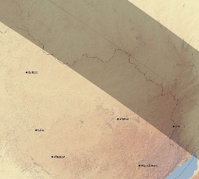Map of the eclipse path across DR Congo on 10/22/1557