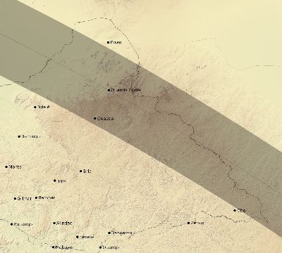Map of the eclipse path across Central African Republic on 10/22/1557