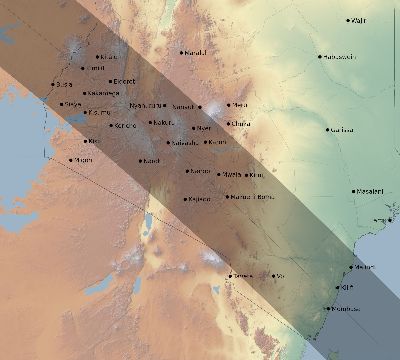 Map of the eclipse path across Kenya on 10/22/1557