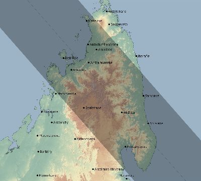 Map of the eclipse path across Madagascar on 10/22/1557