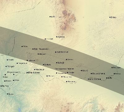 Map of the eclipse path across Niger on 10/22/1557