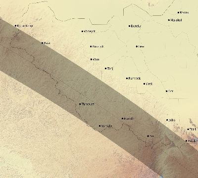 Map of the eclipse path across South Sudan on 10/22/1557