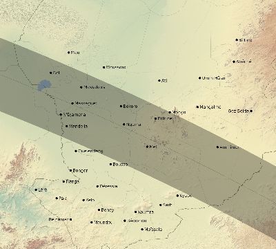 Map of the eclipse path across Chad on 10/22/1557
