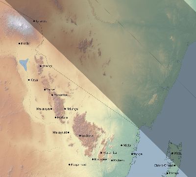 Map of the eclipse path across Tanzania on 10/22/1557