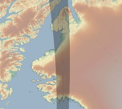 Map of the eclipse path across Greenland on 04/18/1558