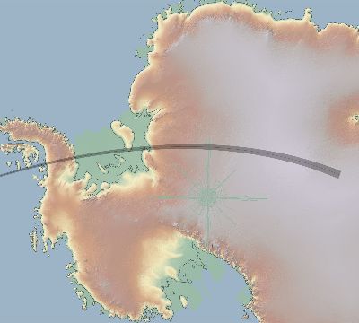 Map of the eclipse path across Antarctica on 10/11/1558