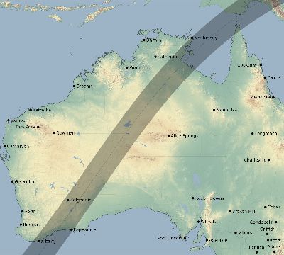 Map of the eclipse path across Australia on 02/26/1560