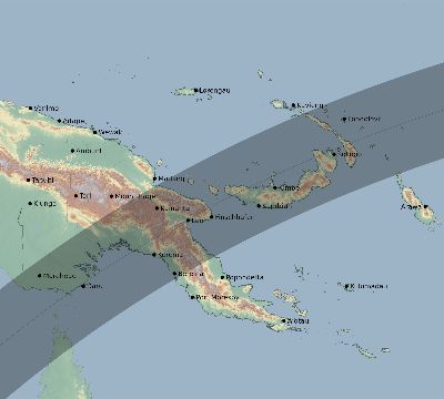 Map of the eclipse path across Papua New Guinea on 02/26/1560