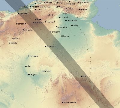 Map of the eclipse path across Algeria on 08/21/1560