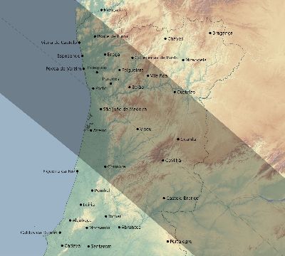 Map of the eclipse path across Portugal on 08/21/1560