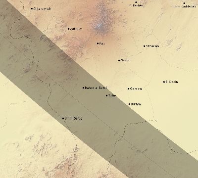 Map of the eclipse path across Sudan on 08/21/1560