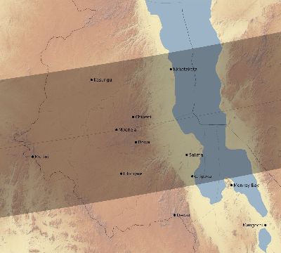 Map of the eclipse path across Malawi on 02/14/1561