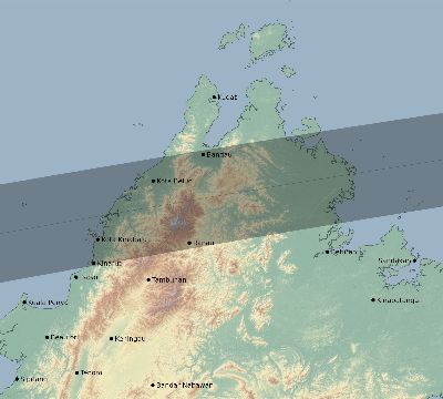 Map of the eclipse path across Malaysia on 08/11/1561