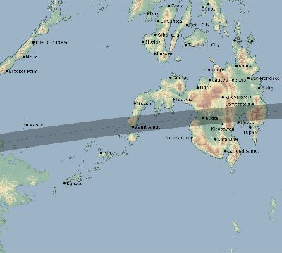 Map of the eclipse path across Philippines on 08/11/1561