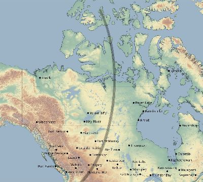 Map of the eclipse path across Canada on 02/03/1562