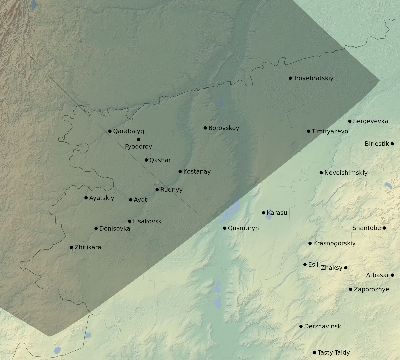 Map of the eclipse path across Kazakhstan on 06/20/1563