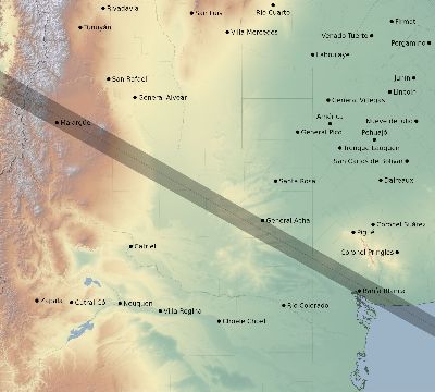 Map of the eclipse path across Argentina on 12/15/1563