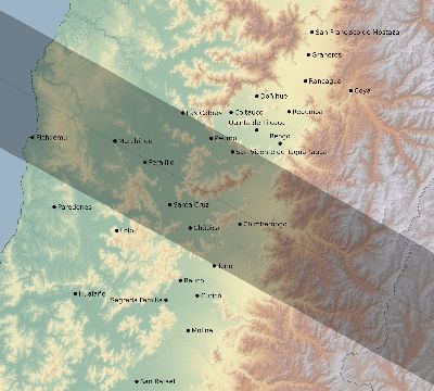 Map of the eclipse path across Chile on 12/15/1563