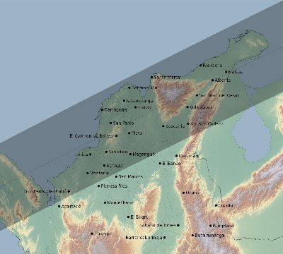 Map of the eclipse path across Colombia on 12/03/1564