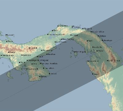 Map of the eclipse path across Panama on 12/03/1564
