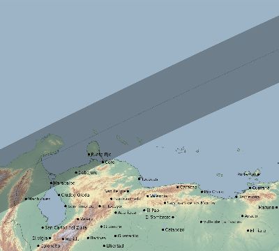 Map of the eclipse path across Venezuela on 12/03/1564
