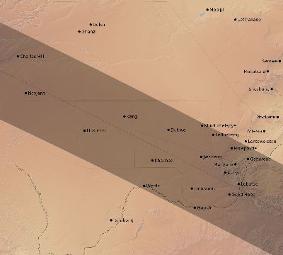 Map of the eclipse path across Botswana on 05/29/1565