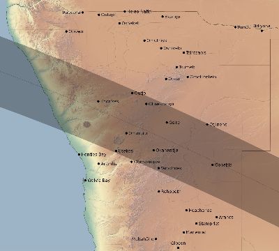 Map of the eclipse path across Namibia on 05/29/1565
