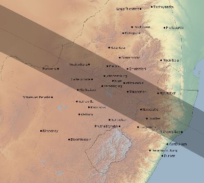Map of the eclipse path across South Africa on 05/29/1565