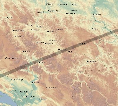 Map of the eclipse path across Bosnia and Herzegovina on 04/09/1567