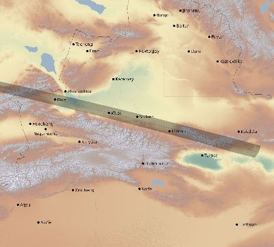 Map of the eclipse path across China on 04/09/1567