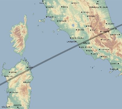 Map of the eclipse path across Italy on 04/09/1567