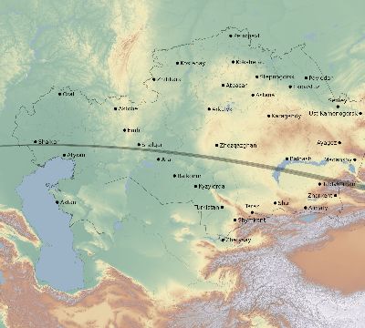 Map of the eclipse path across Kazakhstan on 04/09/1567