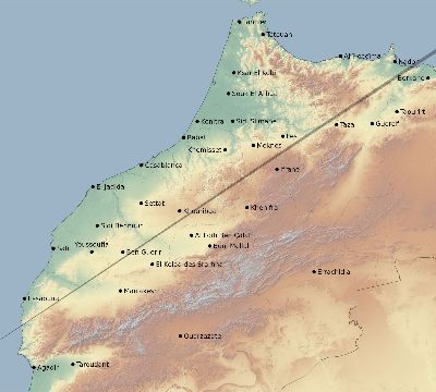 Map of the eclipse path across Morocco on 04/09/1567