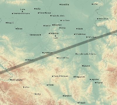 Map of the eclipse path across Serbia on 04/09/1567