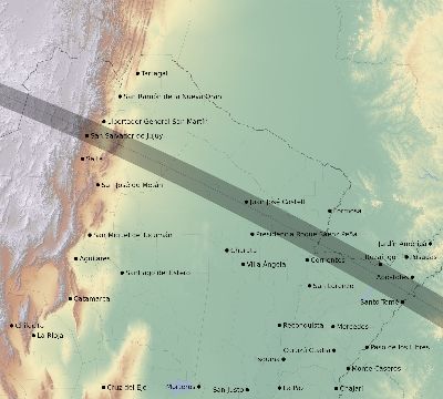 Map of the eclipse path across Argentina on 10/02/1567
