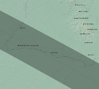 Map of the eclipse path across Paraguay on 10/02/1567
