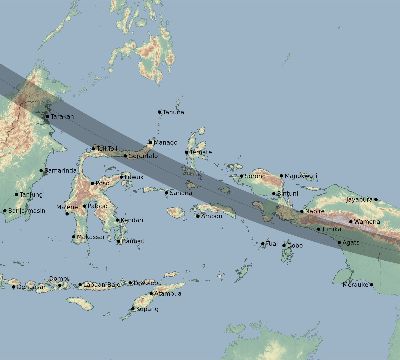 Map of the eclipse path across Indonesia on 09/21/1568