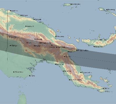 Map of the eclipse path across Papua New Guinea on 09/21/1568