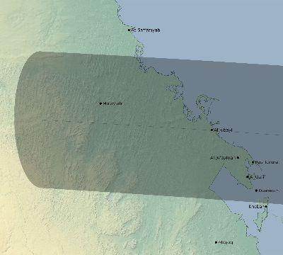 Map of the eclipse path across Saudi Arabia on 09/21/1568