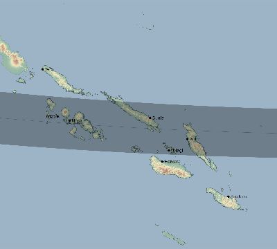 Map of the eclipse path across Solomon Islands on 09/21/1568