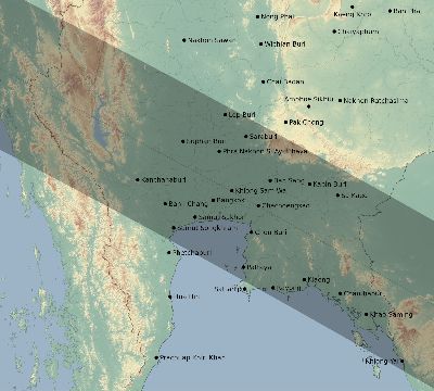 Map of the eclipse path across Thailand on 09/21/1568
