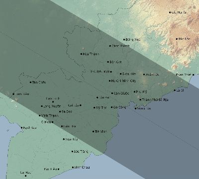 Map of the eclipse path across Vietnam on 09/21/1568