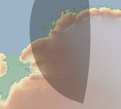 Map of the eclipse path across Antarctica on 03/17/1569