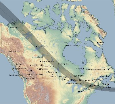 Map of the eclipse path across Canada on 09/10/1569