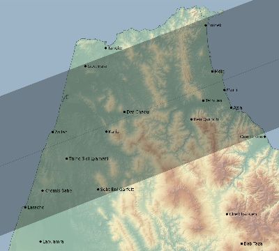 Map of the eclipse path across Morocco on 01/25/1571