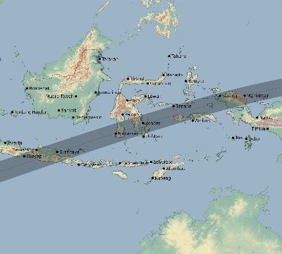 Map of the eclipse path across Indonesia on 07/22/1571