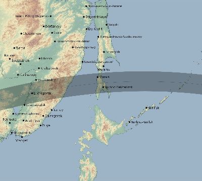 Map of the eclipse path across Russia on 07/10/1572