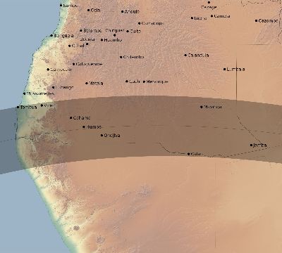 Map of the eclipse path across Angola on 05/20/1574