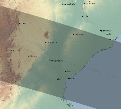 Map of the eclipse path across Mozambique on 05/20/1574